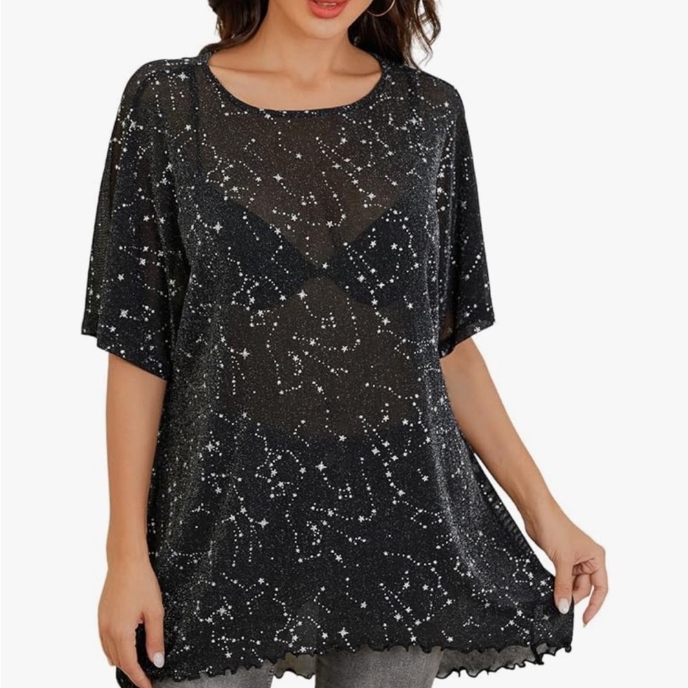 Oversized star mesh glitter tee/top